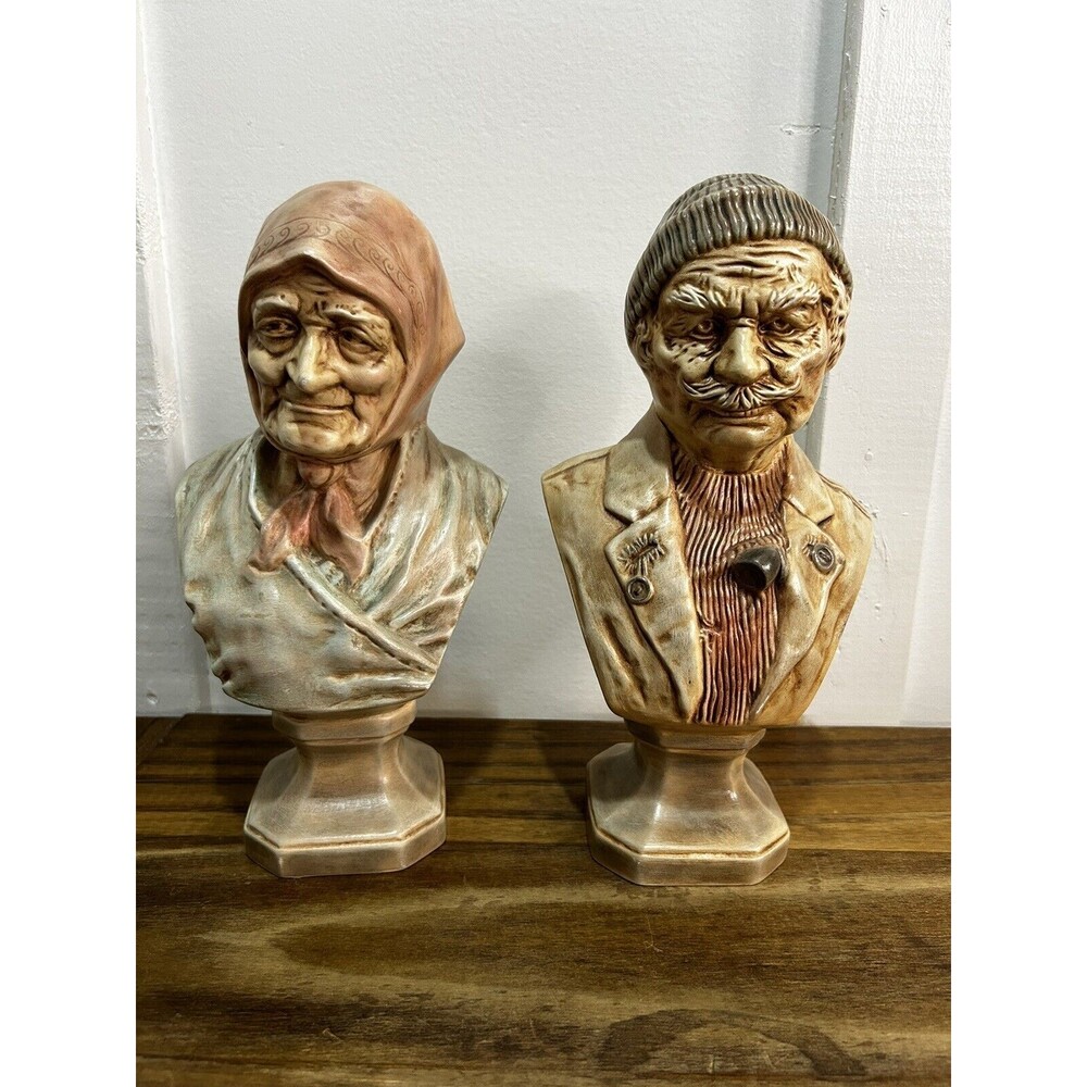 Vintage Holland Mold Ceramic Bust Of Old Salty Dog & Old Sea Hag Stunning